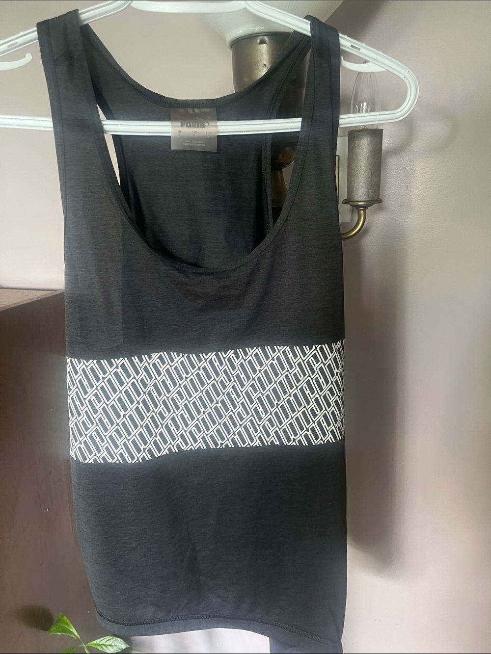 Puma Black Tank Top with White Geometric Band